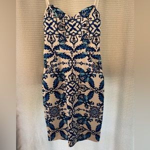 Blue strapless dress